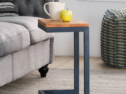 Small C Shaped End Table With Iron Base And Fir Wood Top - Black