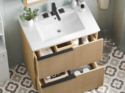 Fluted Bathroom Vanity With Ceramic Sink, Soft Close Slides