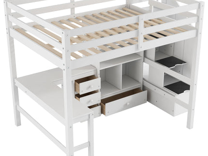 Loft Bed & L Shaped Desk, Drawers, Cabinet, And Storage Staircase