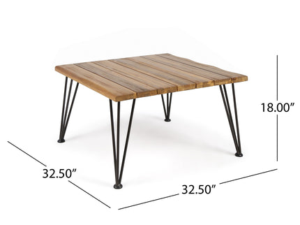 Outdoor Coffee Table With Slat Top And Metal Legs - Teak