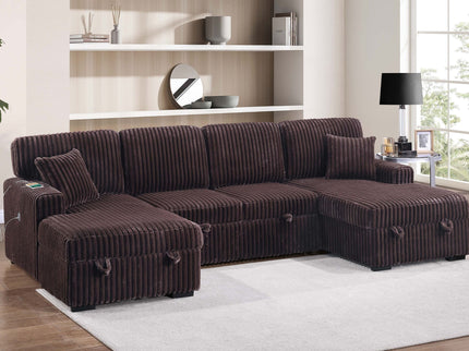 Convertible Sectional Upholstered Sleeper Sofa With Storage Chaise