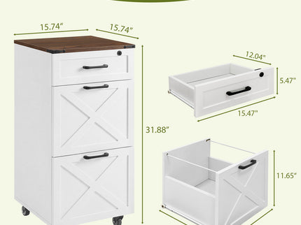 3 Drawer File Cabinet With Wheels, Vertical Rolling Storage For Letter / A4, Printer Stand & Mobile Organizer For Home Office - White