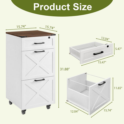 3 Drawer File Cabinet With Wheels, Vertical Rolling Storage For Letter / A4, Printer Stand & Mobile Organizer For Home Office - White