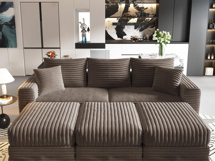 Deep Seat Convertible Sofa With Soft Pillows And Ottomans