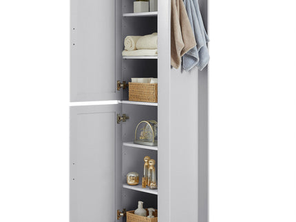 Tall Freestanding Bathroom Storage Cabinet With Adjustable Shelves And Side Hooks