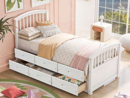 Platform Storage Bed Solid Wood Bed With 6 Drawers
