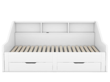 Daybed Frame With Storage Bookcases, 2 Drawers, Charging Station