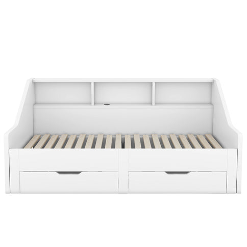 Daybed Frame With Storage Bookcases, 2 Drawers, Charging Station