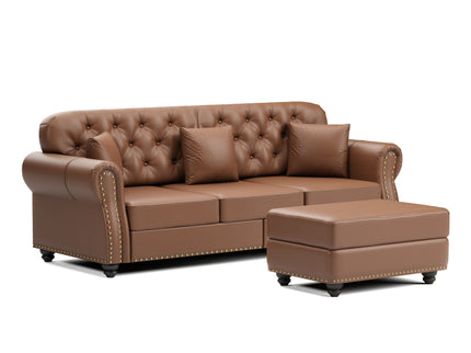 Upholstered Sofa With Nailhead Trim, Rolled Armrests With Ottoman
