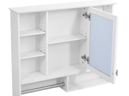 Wall Mount 2 In 1 Mirror Cabinet With Adjustable Shelves, Open Storage, For Bathroom Vanity - White
