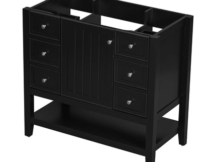36" Bathroom Vanity Base With 2 Cabinet And 3 Drawers - Black