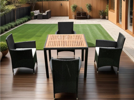 Outdoor Patio Wicker Dining Set With Acacia Wood Top