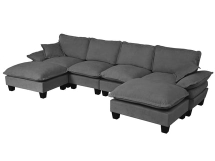Modular Sectional Sofa With Movable Ottoman & Pillows