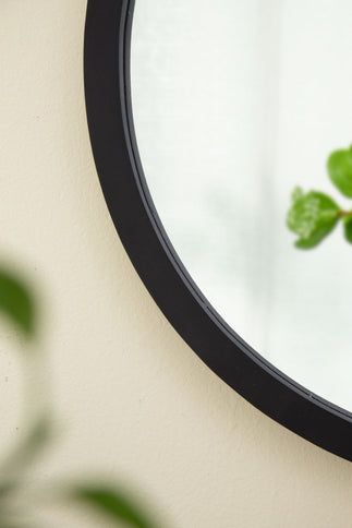 Circle Wall Mirror With Wooden Frame, Wall Mirror For Living Room