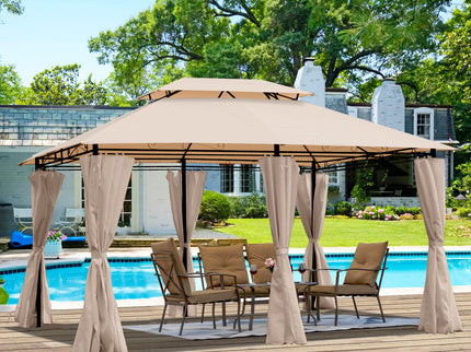 Outdoor Patio Gazebo Tent With Ventilated Double Roof And Sidewall