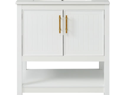 Elegant Bathroom Vanity With Ceramic Sink And Versatile Storage