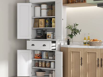 Homcom - 72" Kitchen Pantry, Tall Storage Cabinet, Freestanding Cupboard With Drawer, Doors And Adjustable Shelves - White