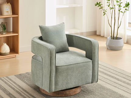Swivel Accent Open Back Barrel Chair With Weathered Base