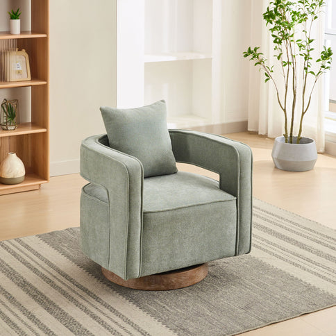 Swivel Accent Open Back Barrel Chair With Weathered Base
