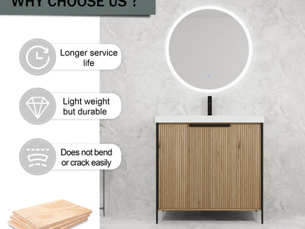 Modern Freestanding Bathroom Vanity With Resin Sink & Soft Close Cabinet Doors