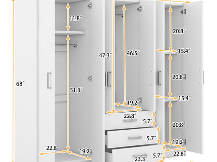 6 Doors Wardrobe Storage For Bedroom, With Big Drawers