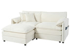 Beige / 2 Seater Sectional Sofa With Ottoman