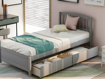 Platform Storage Bed Wood Bed Frame With Two Drawers And Headboard