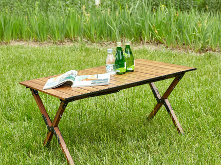 Folding Outdoor Table, Lightweight Aluminum Roll-Up Rectangular Table For Indoor, Outdoor Camping, Picnics, Beach, Backyard, Bbq, Party, Patio - Brown