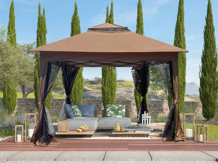 Outdoor Pop Up Gazebo Canopy With 2 Tier Soft Top And Removable Zipper Netting