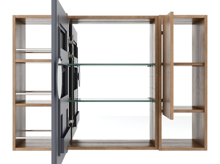 Wall Mounted Bathroom Mirror Cabinet, Adjustable Shelves Storage Cabinet - Imitative Oak