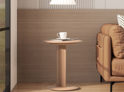 Mode - Leatherette Round C-Shaped Sofa Side Table - Saddle Brown