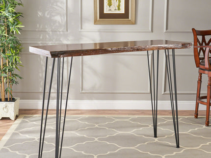 Modern Industrial Breakfast Bar Table, Metal Hairpin Legs & Wood Veneer Top - Natural