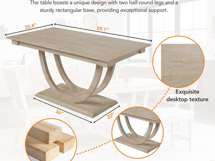 Topmax - 6 Piece Wood Half Round Dining Table Set Kitchen Table Set With Long Bench And 4 Dining Chairs, Modern Style