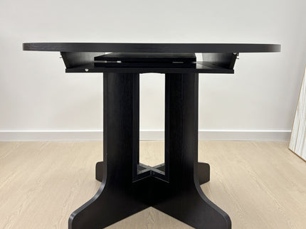Dining Table For Farmhouse Kitchen Expandable Oval Table Top With Removable Leaf Trestle X Shaped Base - Black