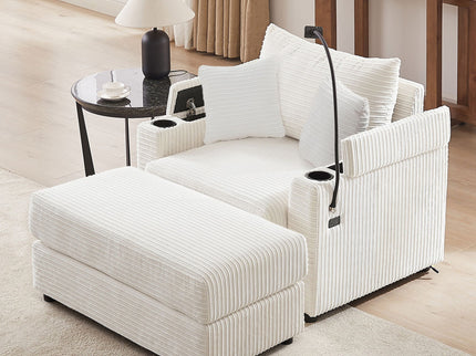 Modern Style Loveseat Sofa Sectional Sofa Couch With Storage Space, A Movable Ottoman, Two USB Ports, Two Cup Holders, A Phone Holder For Living Room