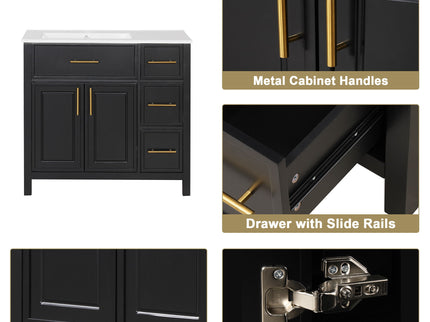 Modern Bathroom Vanity With Sink Top, 2 Doors And 3 Drawers