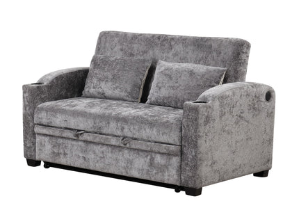 Pull Out Loveseat Sofa With Adjsutable Backrest, 2 Pillows, Cup Holders, USB Ports For Living Room