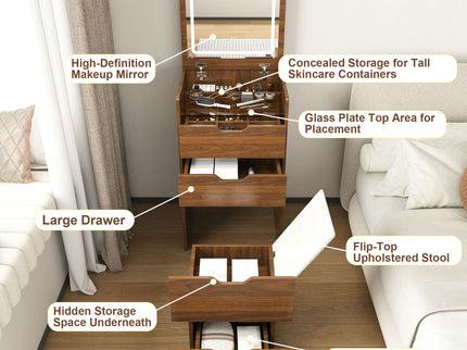 Vanity Desk With Lighted Mirror & Stool