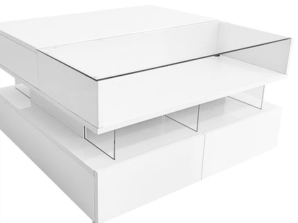 Lift Top Coffee Table With 2 Drawers, Hidden Space And LED Lights For Living Room