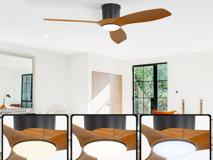 Flush Mount Ceiling Fan With Dimmable LED Light, 3 Blades, Reversible DC Motor Blades For Living Room