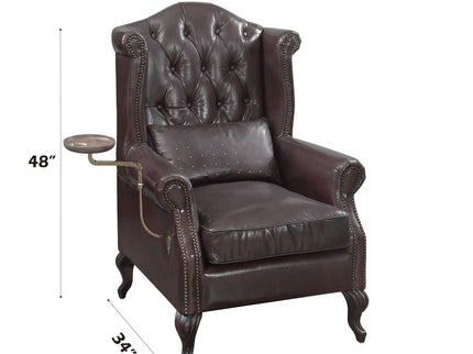 Pino - Vintage Top Grain Leather Accent Chair With 1 Toss Pillow - Brown