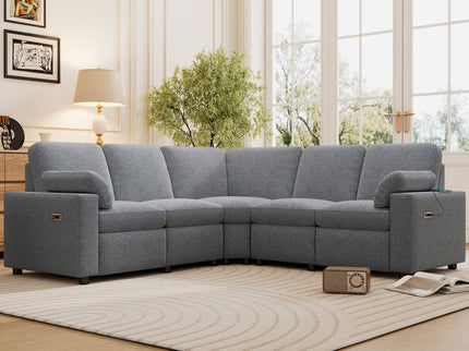 Power Recliner Sectional Sofa Home Theater Reclining Sofa With Two USB Ports, Two Storage Drawers For Living Room