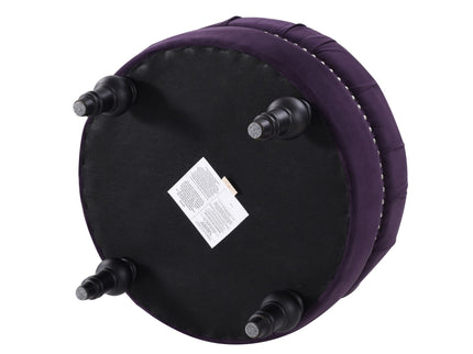 Dawn - Tufted Round Ottoman Nailhead Accents - Purple