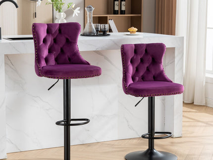 Swivel Barstools Adjusatble Seat Height, Modern Upholstered Bar Stools With Backs Comfortable Tufted For Home Pub And Kitchen Island (Set of 2)