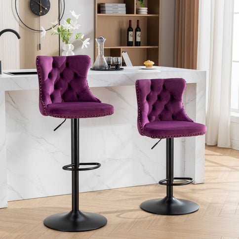 Swivel Barstools Adjusatble Seat Height, Modern Upholstered Bar Stools With Backs Comfortable Tufted For Home Pub And Kitchen Island (Set of 2)