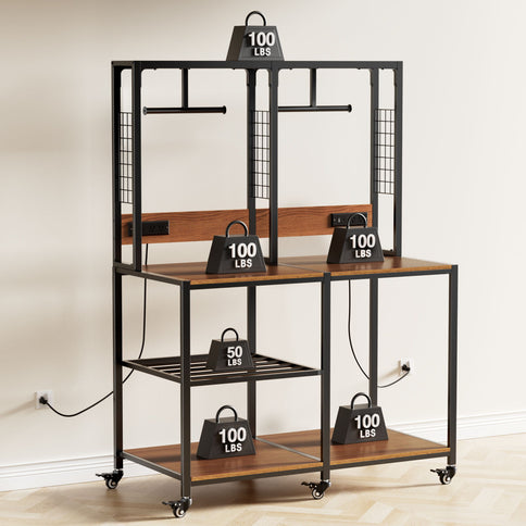 Double 3D Printer Stand With Filament Storage, T-Type Filament Holder, Lockable Wheel, Mobile Or Fixed Printer Rack For Home - Black