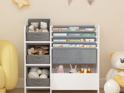 Bookshelf And Toy Storage Organizer, Multifunctional 4 Tier With 3 Collapsible Drawers - White