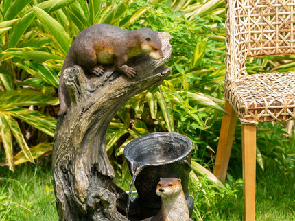 Decorative Water Foutain With Otter Design, With Light And Pump, For Indoor And Outdoor - Brown