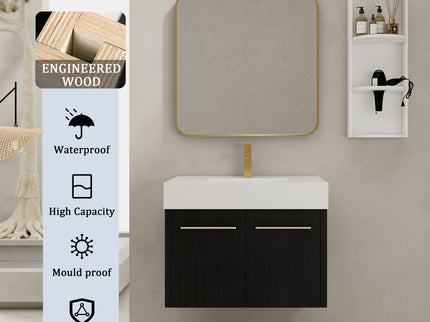 Modern Wall Mounted Bathroom Vanity With Thick Edge Resin Sink And Storage Rack