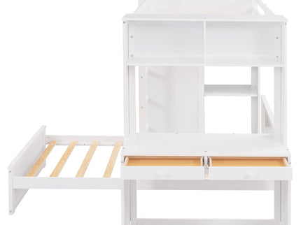 Loft Bed With A Stand Alone Bed, Shelves, Desk, And Wardrobe